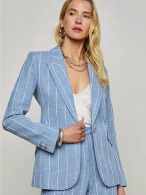 L'AGENCE Blue Pinstripe Notch-Lapel Blazer